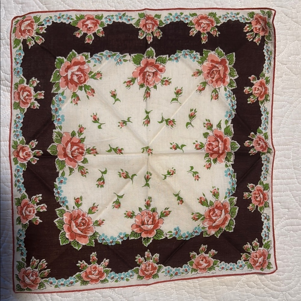 Floral Square Scarf with Pink Roses